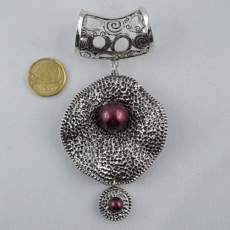 Bijoux de foulard argenté fleuri perles verre rouge : bijoux-autres