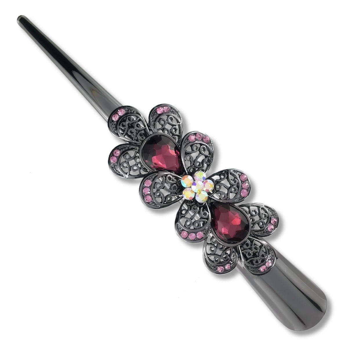 Barrette française a cheveux noir et or en dentelle et sequins