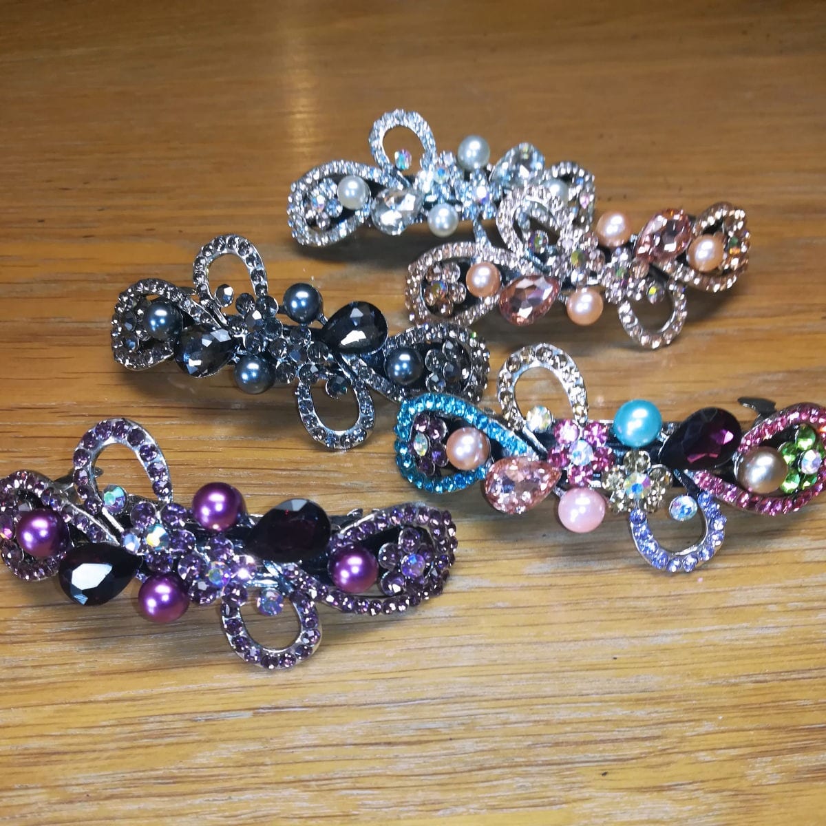 Barrette à Cheveux Argent Avec Rubis Et Cristal Floral - Neuve