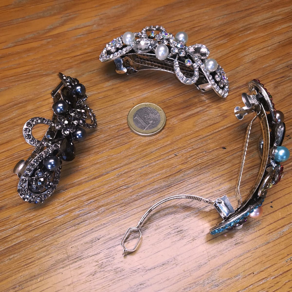 Barrette à Cheveux élégante En Métal Argenté Et Cristal Ambre - 3,5 Pouces - Neuve Avec étiquettes