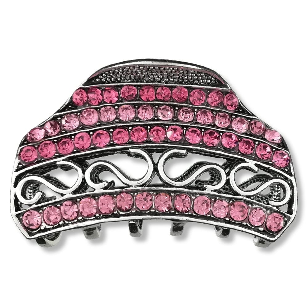 pince-crabe-moyenne-argentée-kaisa-rose Pince Crabe Moyenne Argentée Kaisa - Rose